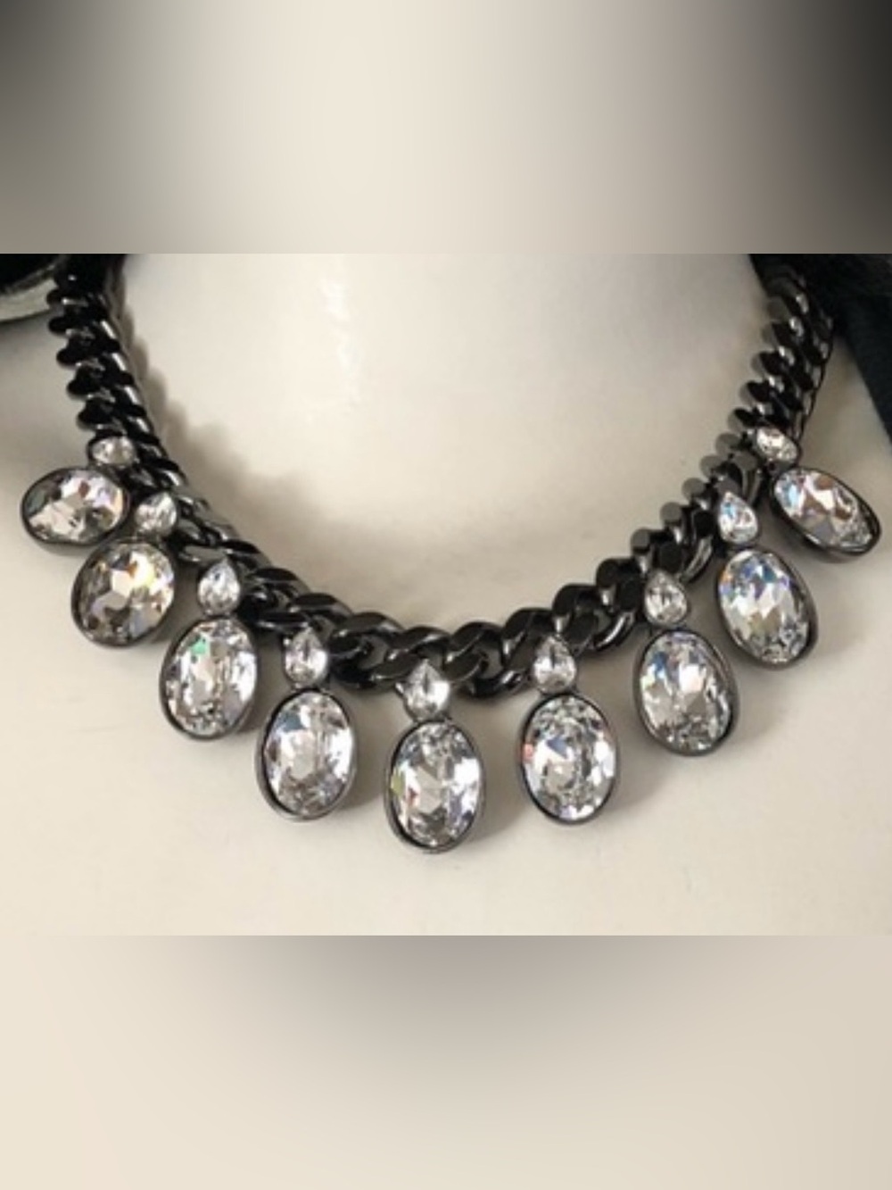 GIVENCHY Chunky Gunmetal Curb Link Swarovski Crystal Statement Necklace designer